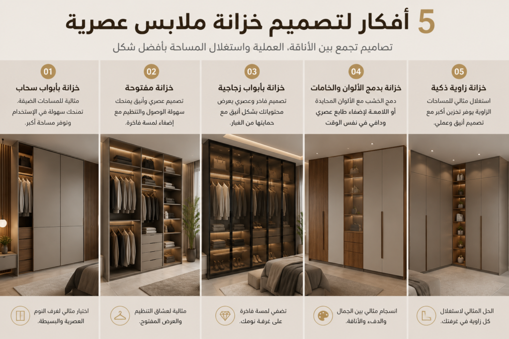 5 أفكار لتصميم خزانة ملابس عصرية