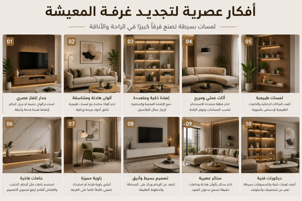 10 أفكار عصرية لتجديد غرفة المعيشة